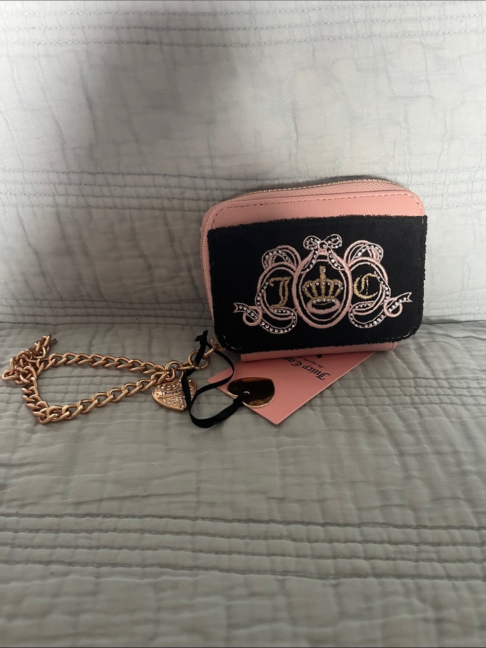 Exclusive Juicy Couture Pink and Black Embroidered Chain Mini Bag